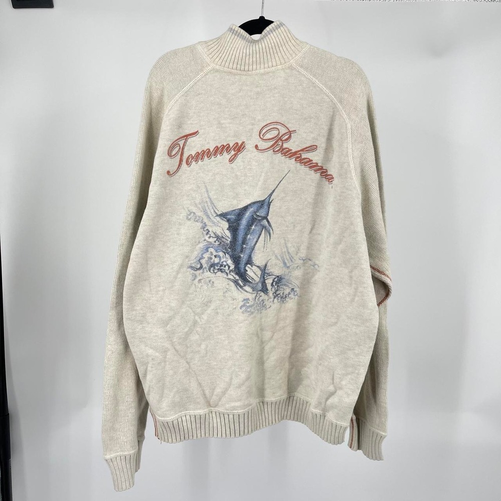 Vintage Tommy Bahama Men's Quarter Zip Knit Sweater M Fisherman Heritage Preppy
